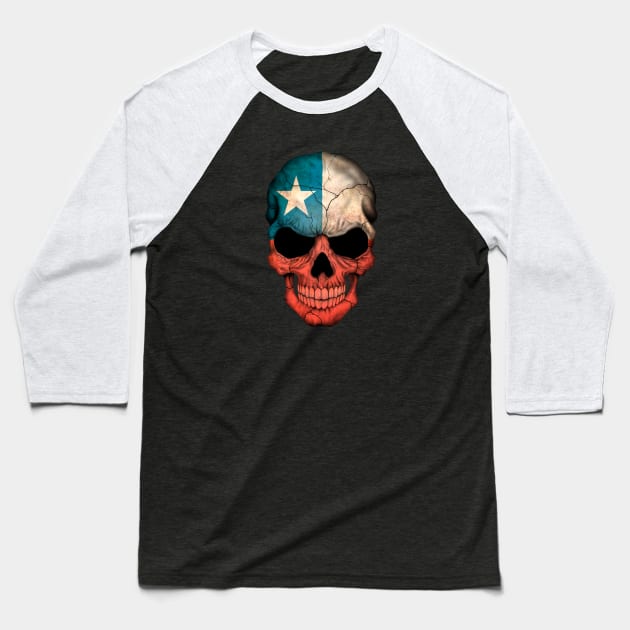 Chilean Flag Skull Baseball T-Shirt by jeffbartels